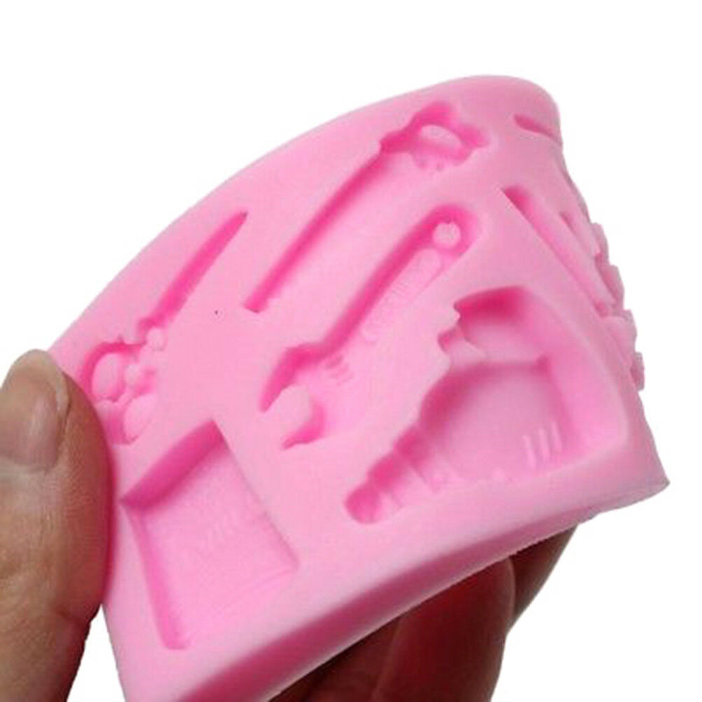 silicone cake fondant mold topper hammer spanner tools diy baking moulds US