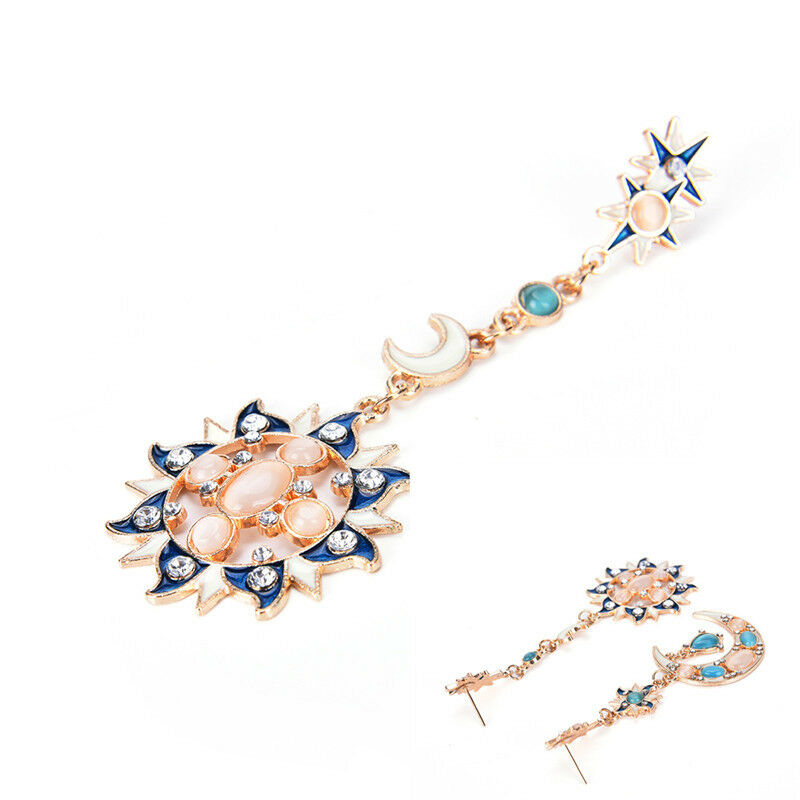 Fashion star sun and moon crystal diamond stud pendant beautiful earring.l8