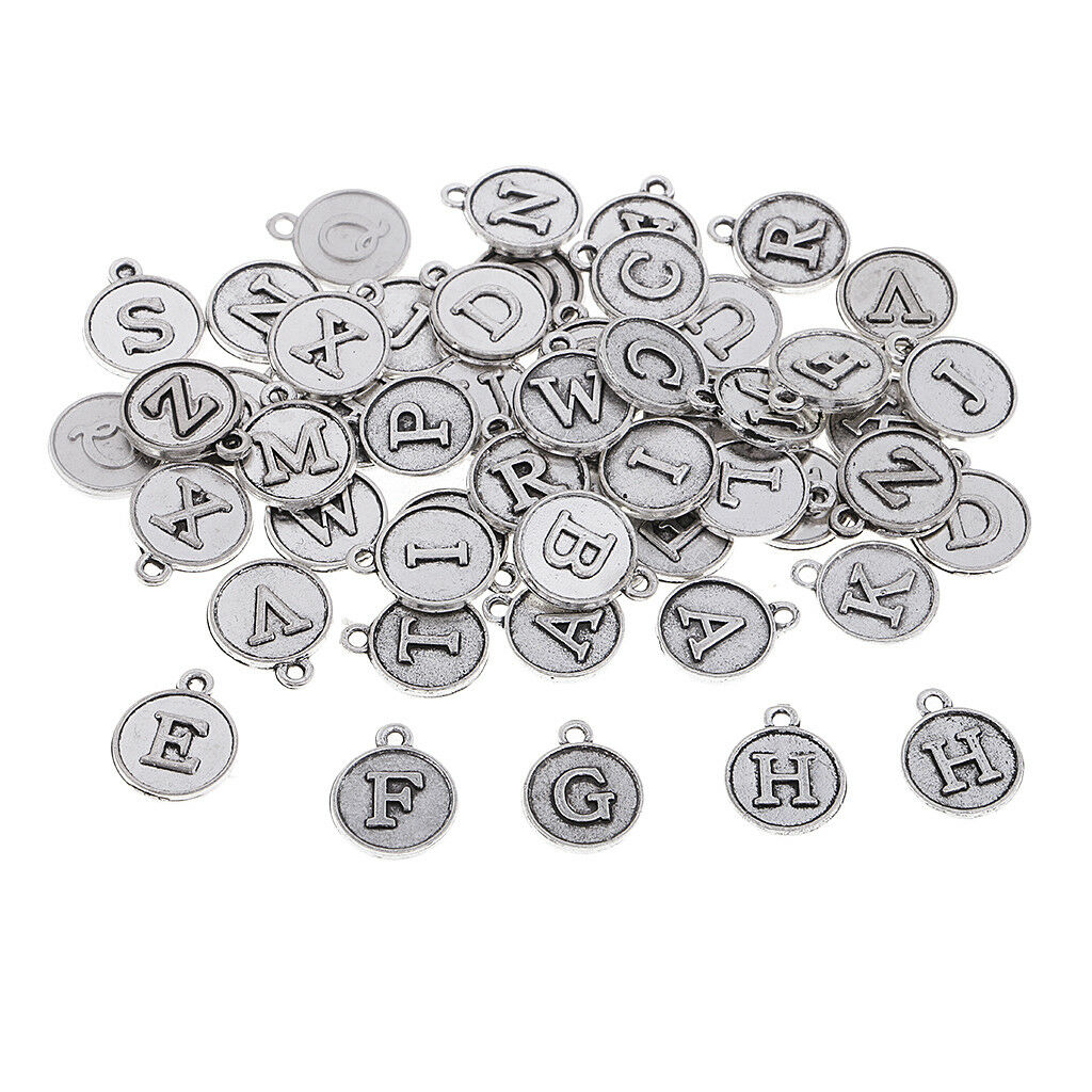 52 Pack Letters Alphabet 12mm Round Charms Pendants Jewelry Making Findings