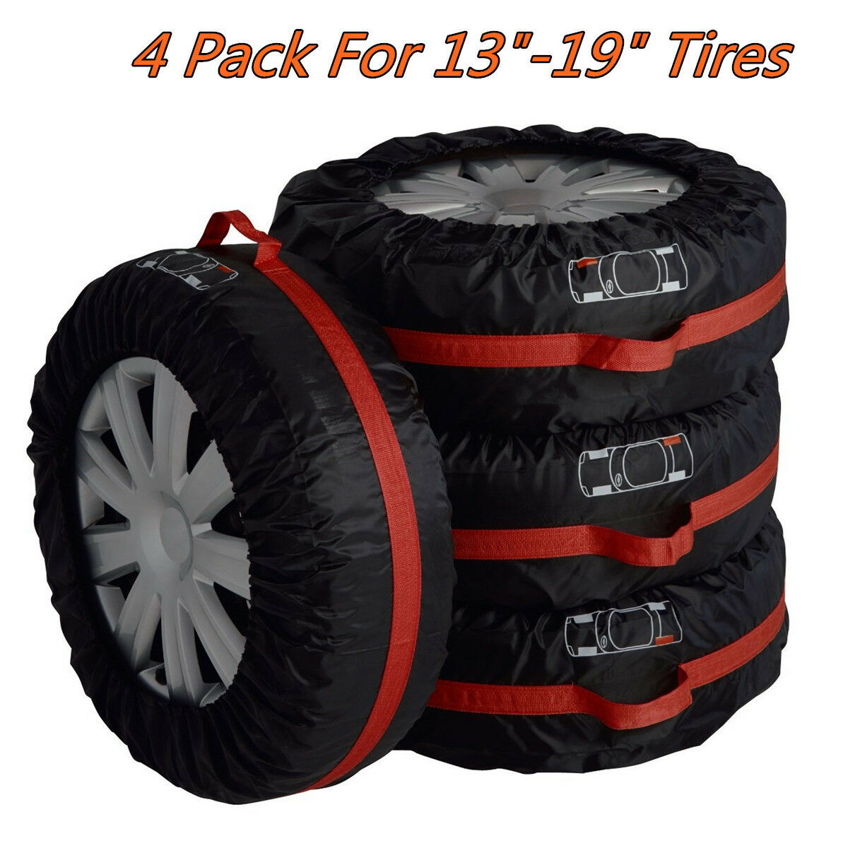 4pc Car Seasonal Spare Tyre Tire Protection Cover Carry Tote Handle Storage Bags