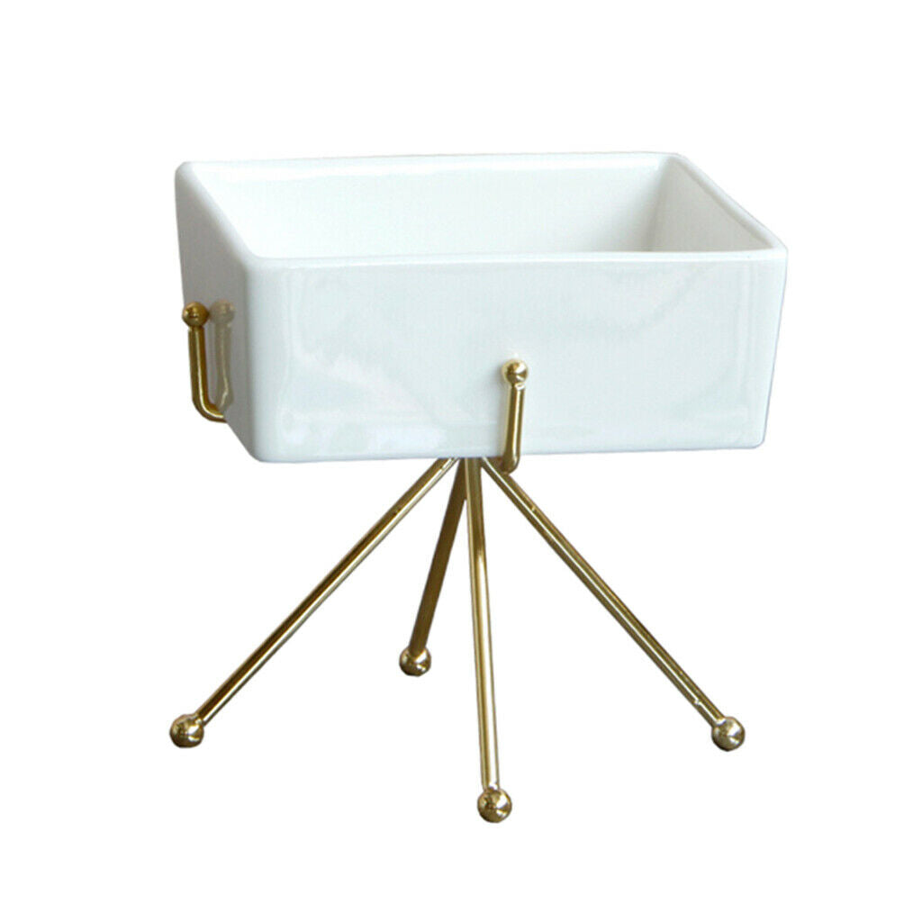 Storage Box Ceramic Makeup Jewelry Sewing Organizer Bin with Golden Rack
