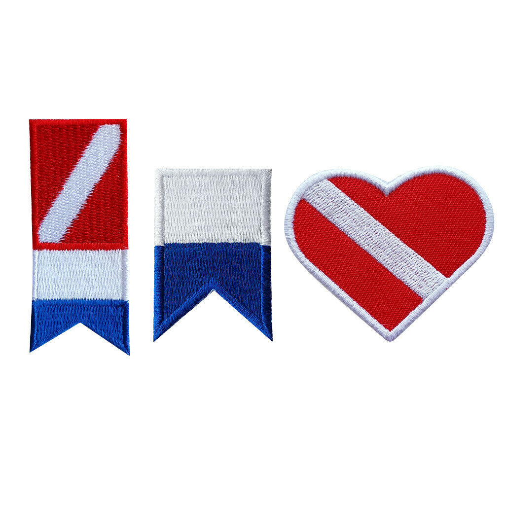 3Pcs Scuba Diving Dive Diver Down Flag Sew On Embroidery Patch Alpha Flag