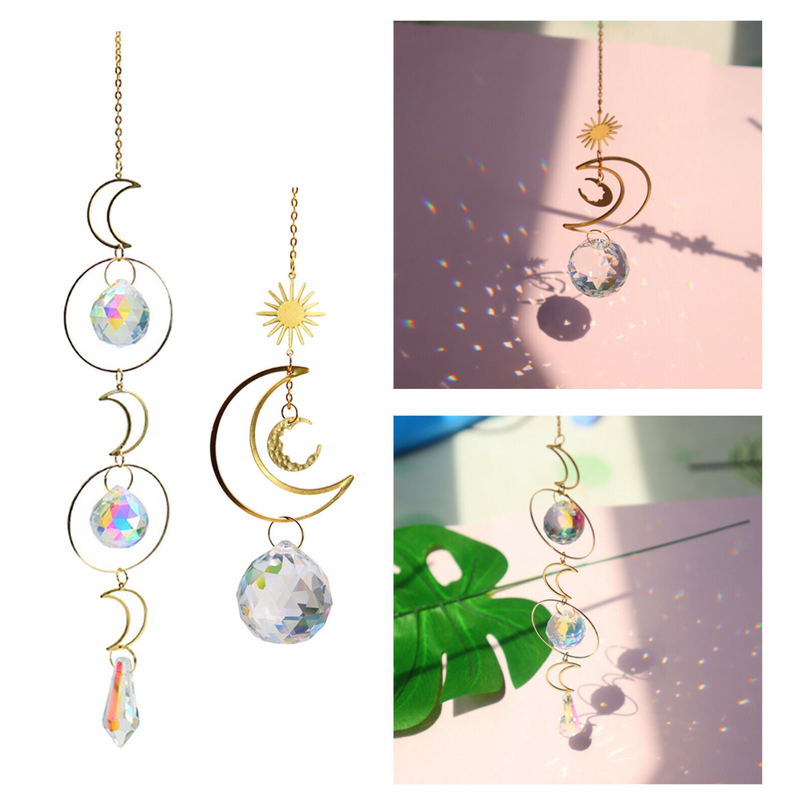 2Ã— Suncatcher Hanging Sun Moon Suncatchers Pendants Home Chrismas Decor
