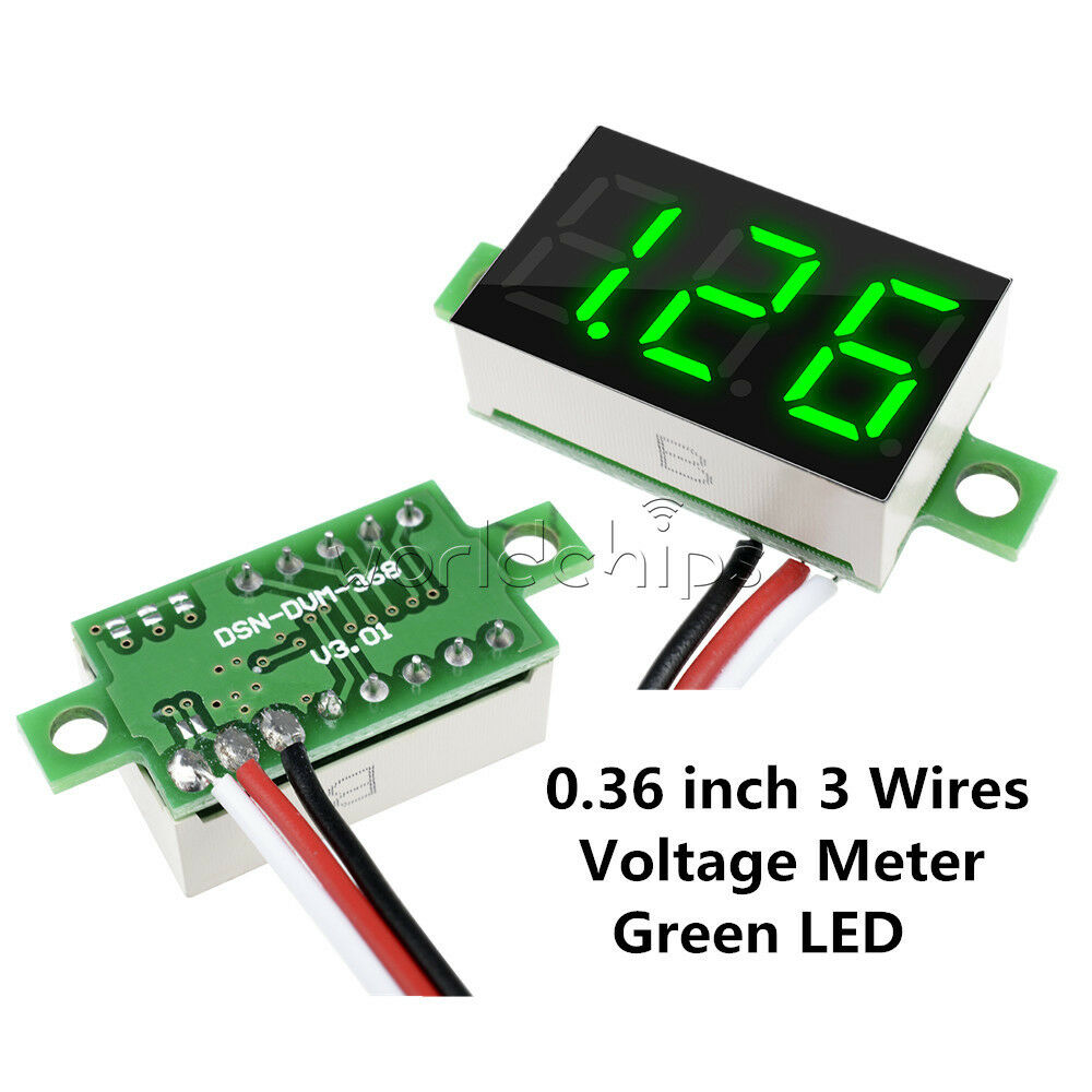 Green 0.36 inch DC 0-30V LED Panel Voltage Meter 3-Digital LED Voltmeter 3 Wires