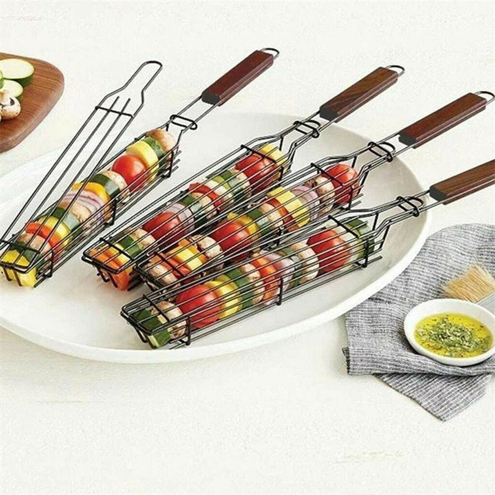 Kabob Grilling Basket Heavy-gauge Steel for Grilling Veggies Fruit Chicken