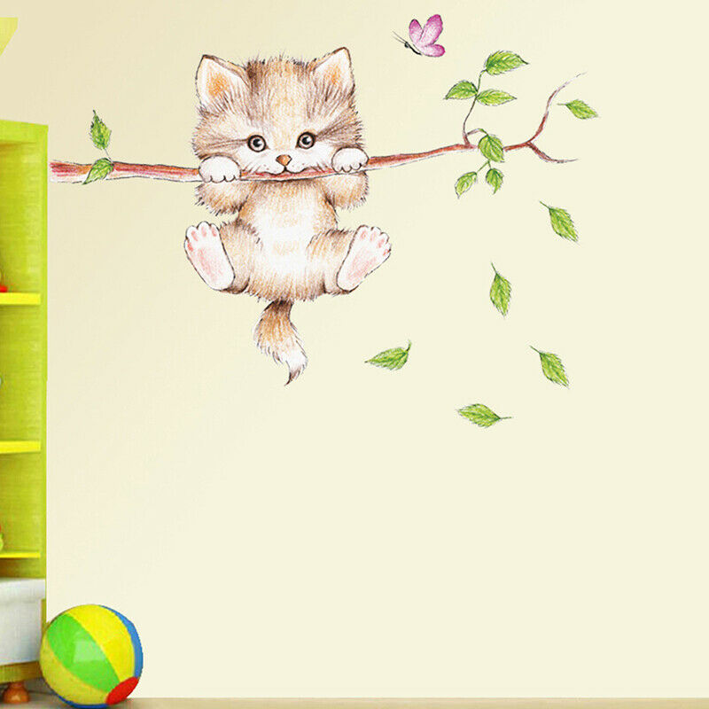cute cat butterfly tree branch wall stickers for kids rooms home decorati.l8
