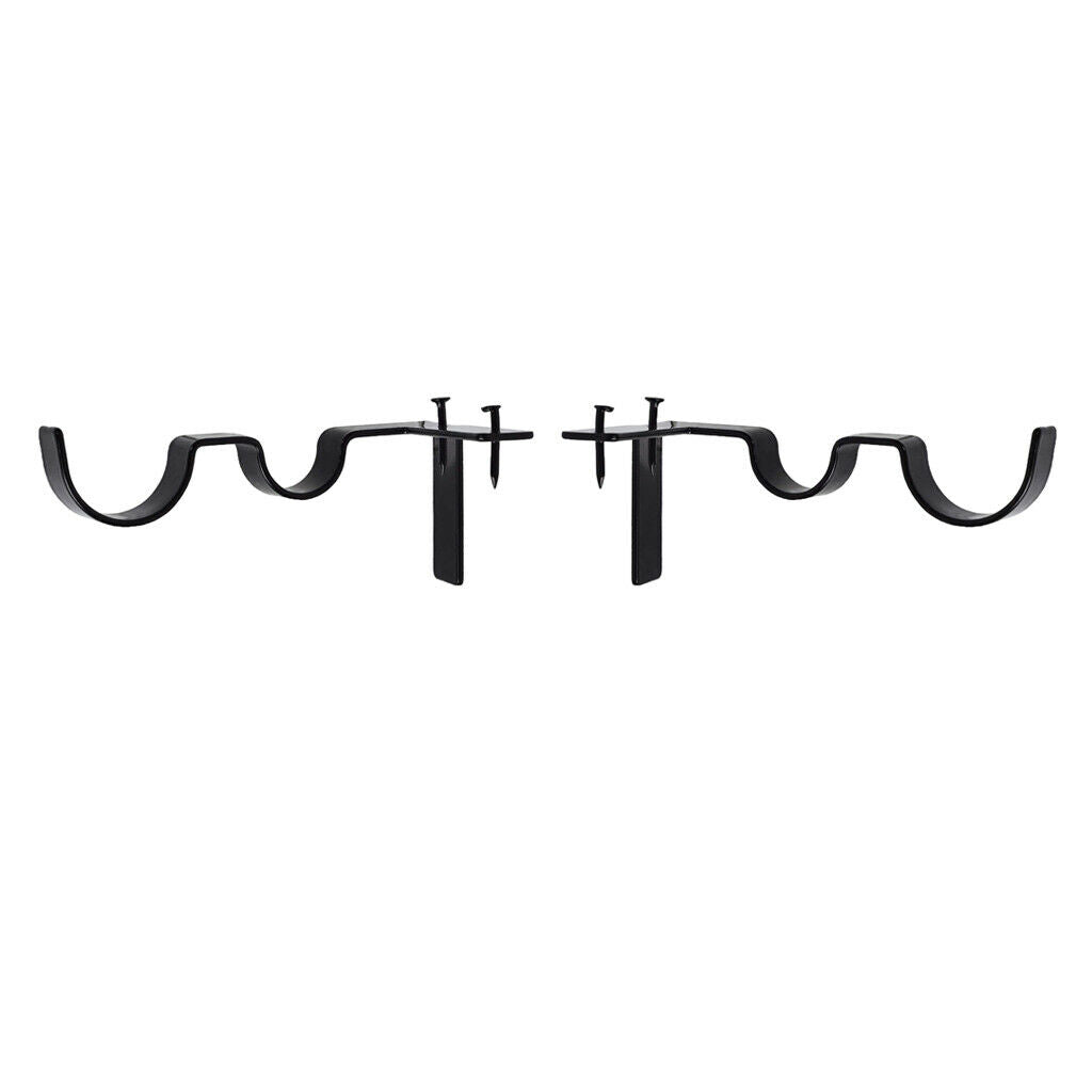2x Curtain Brackets Metal Curtain Rod Holder Wall Rod+Screw Double_Black