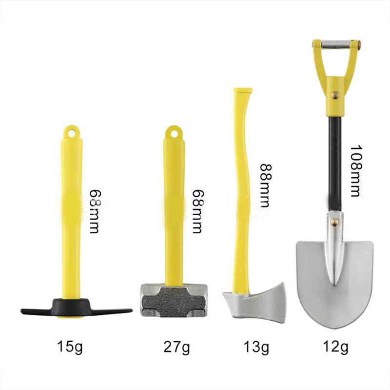 4Pcs/set Metal Shovel Hammer Pickaxe Axe for 1/10 RC Crawler SCX10 TRX4 D90BDAU