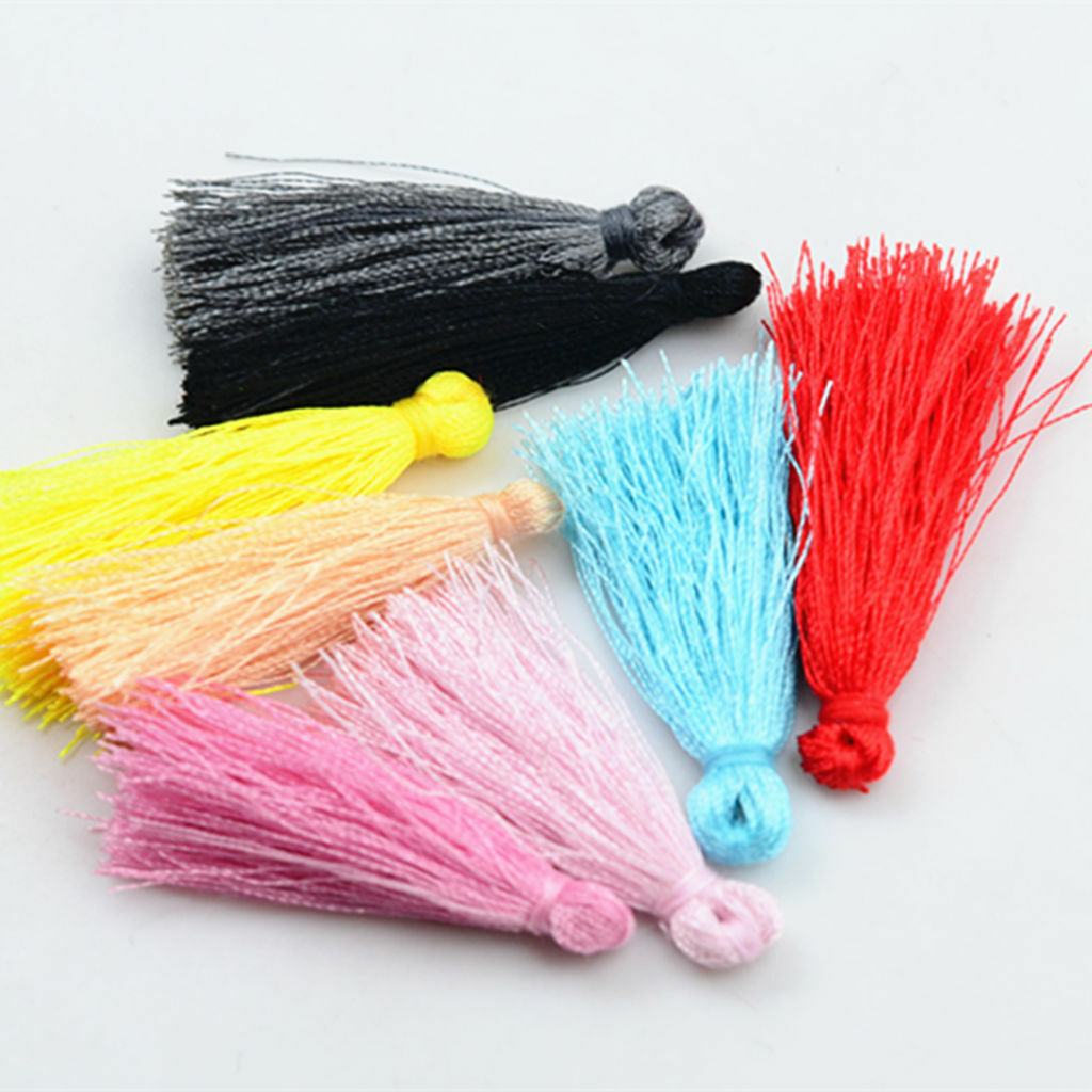 Chinese Silky Thread Tassel Charms&12mm Round Printed Boho Style Wood Beads