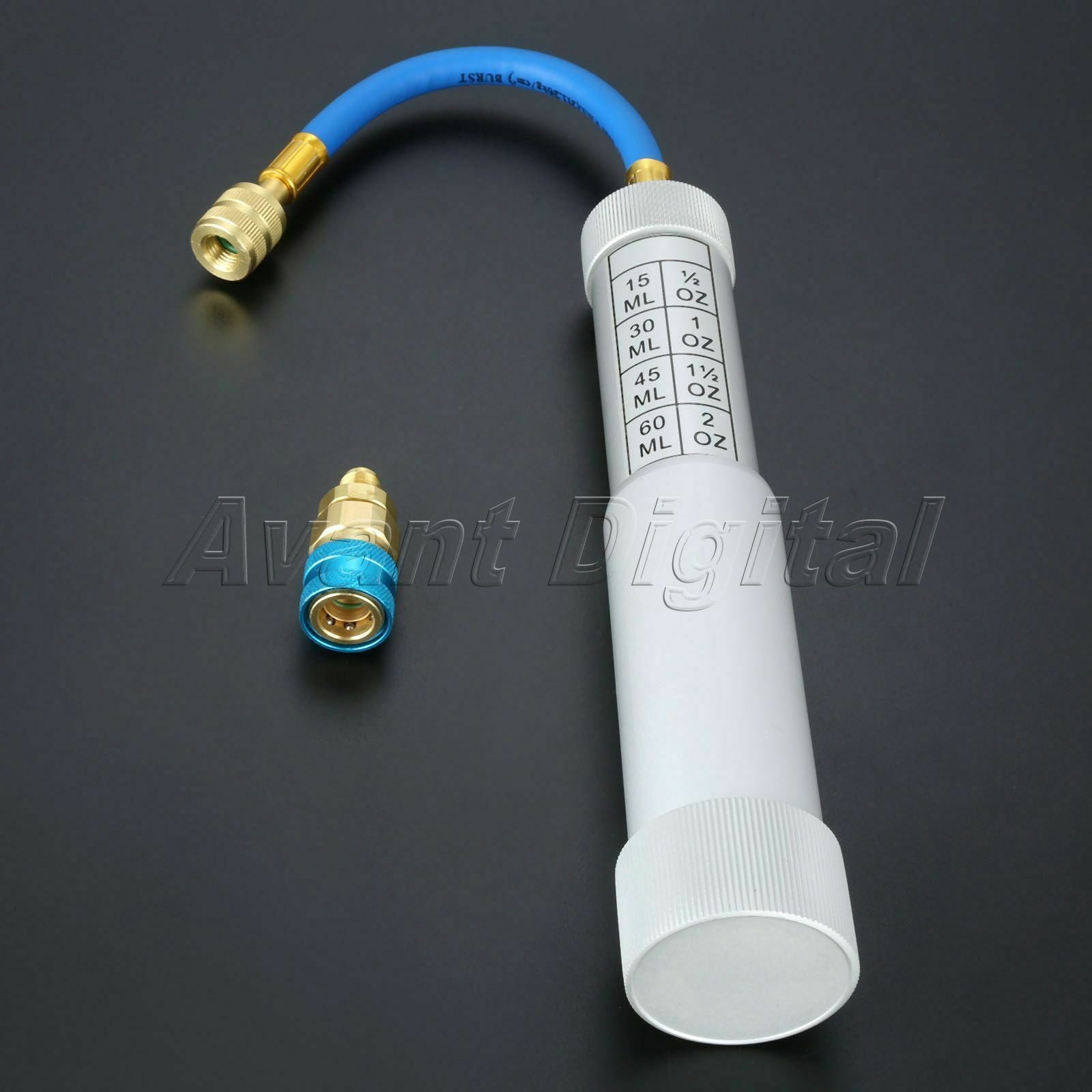 Hand Turn 2OZ A/C Oil Injector Connections 1/4”SAE Male and Female R134a R12 R22