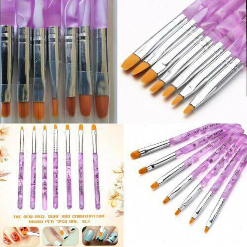 7Pcs Acrylic Nail Art Pen Tips UV Builder Gel Painting Nails Brush Manicure Set.