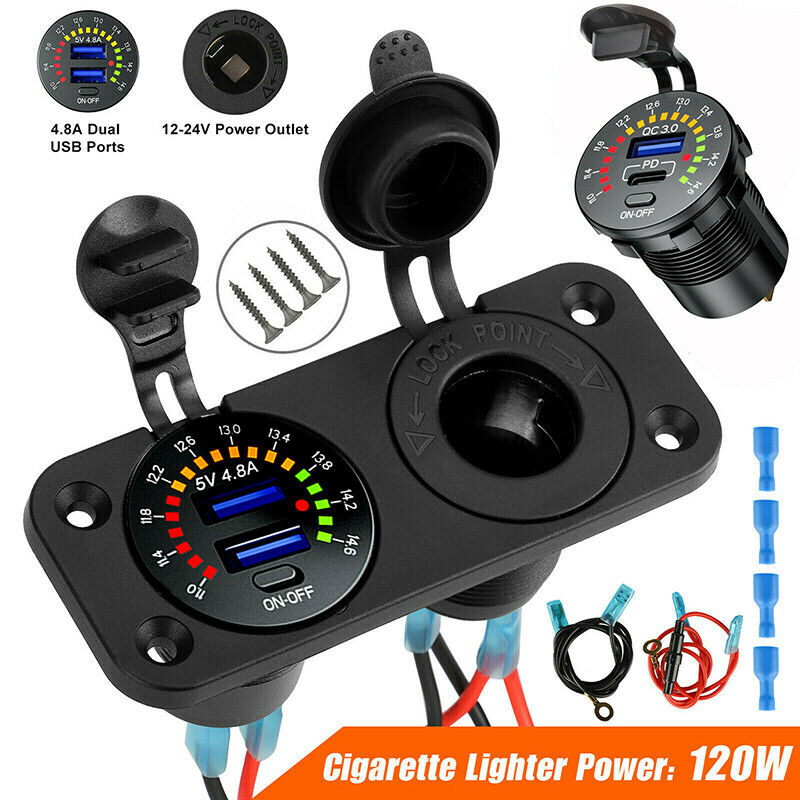 2 in 1 12V 4.8A Dual USB LED Car Fast Charger Socket Power Outlet Voltmeter