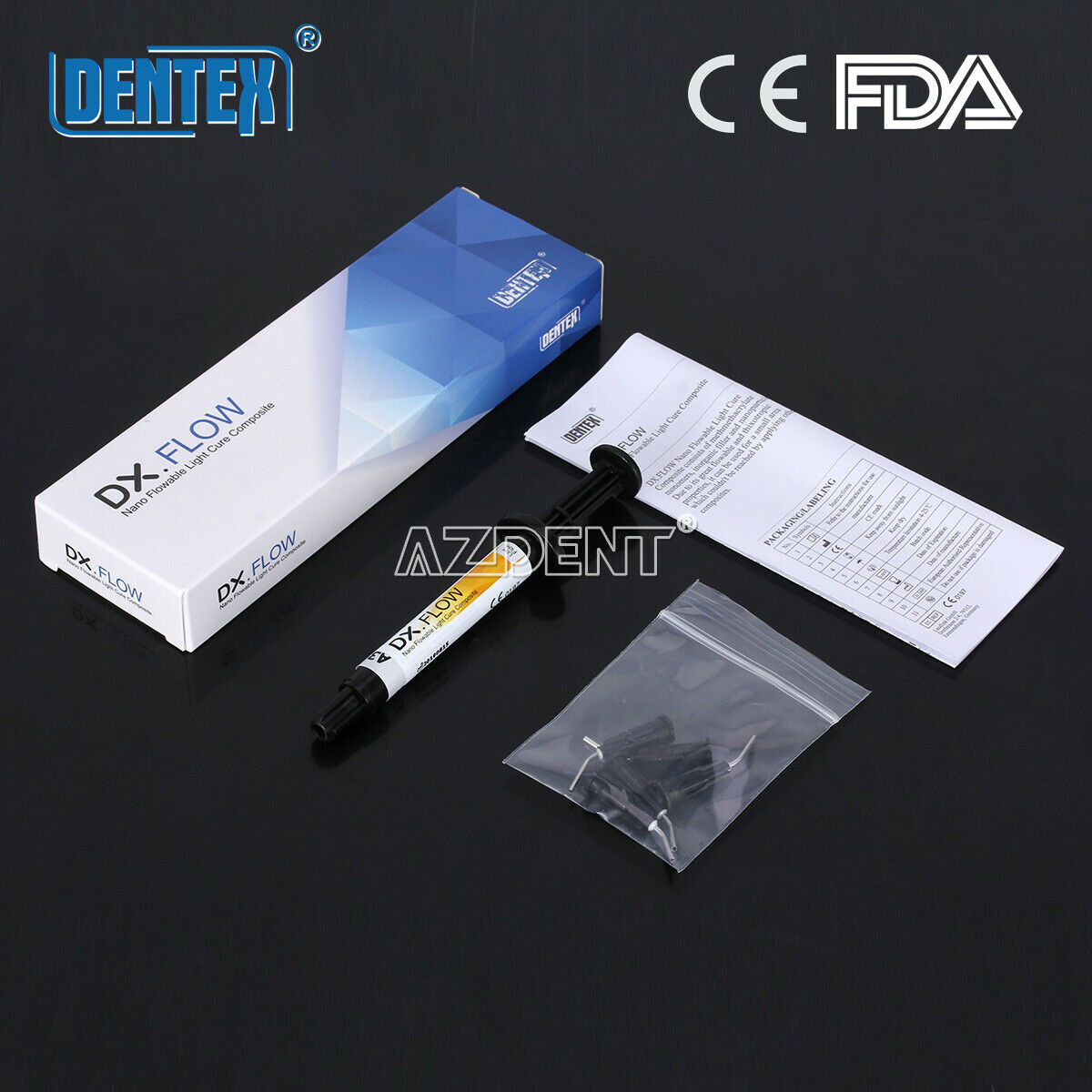 10PCS Dentex Dental Flowable Light Cure Composite Low Flow Shade A3 3g