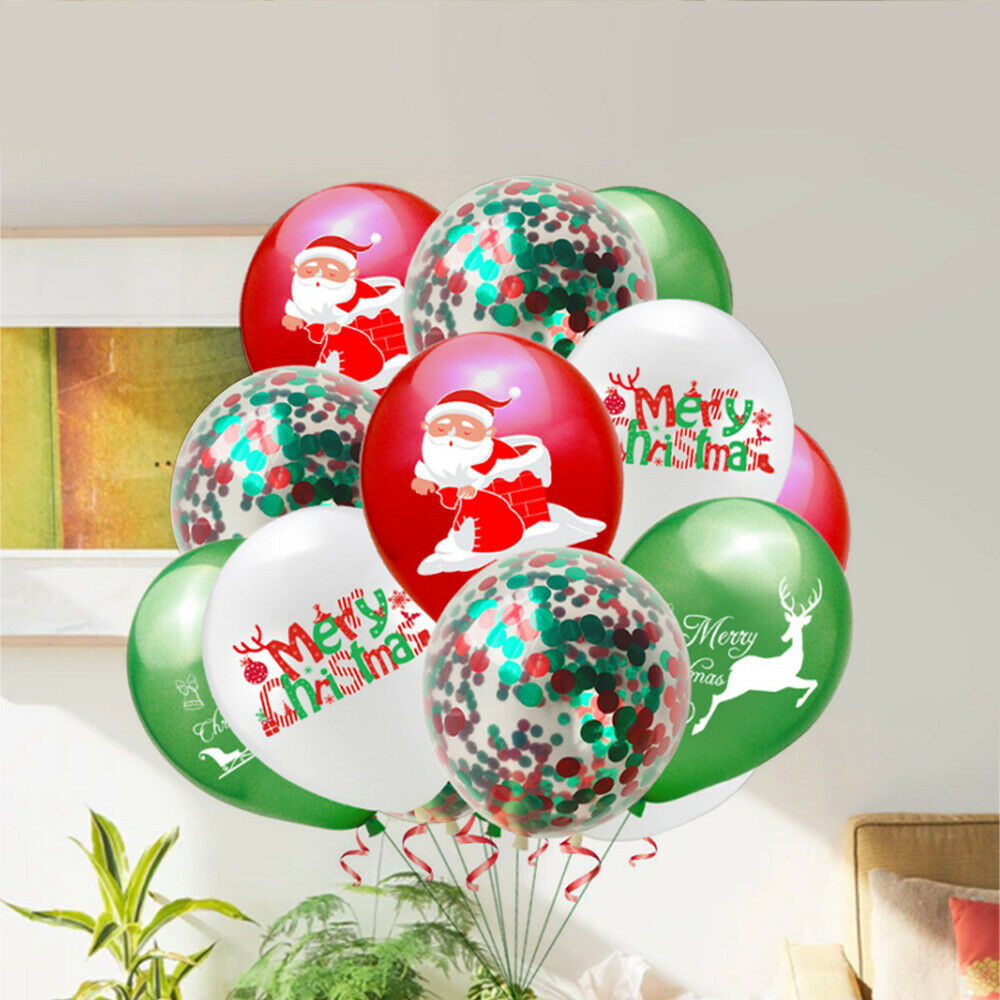 Christmas Confetti Balloons Set Santa Deer Flag Cake Topper Party Baby Shower