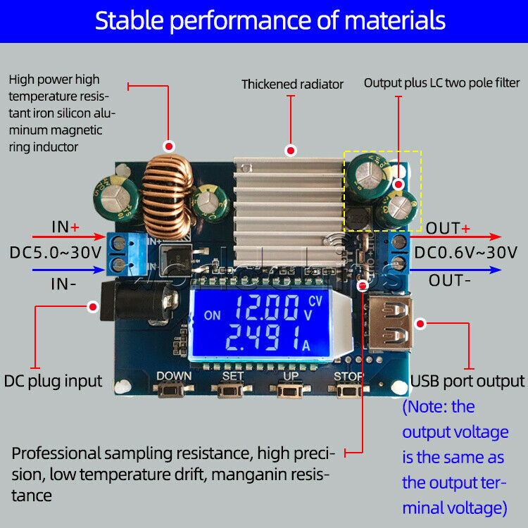 12V Boost Buck 9V 24V Adjustable Solar Charging Module Constant Voltage Current
