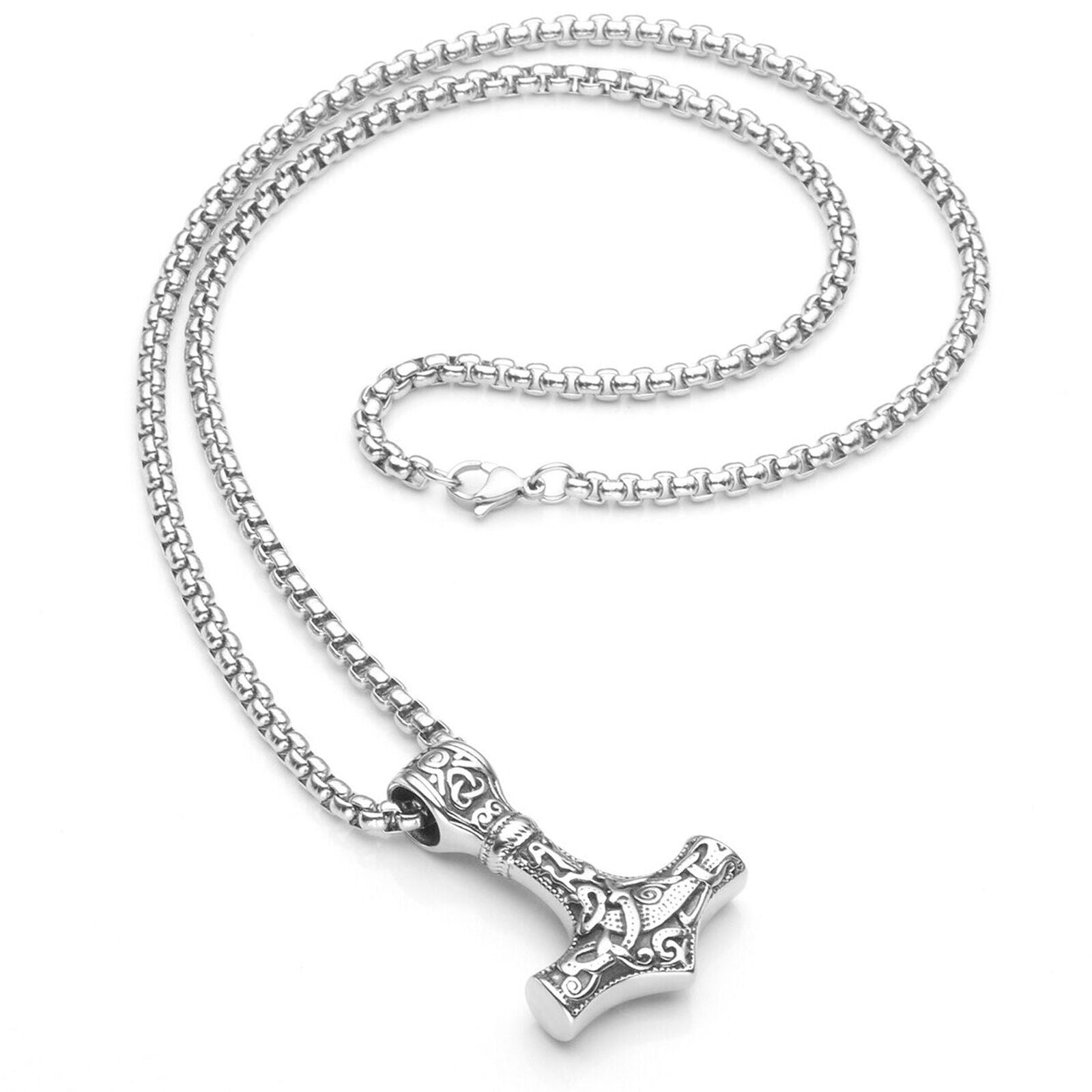 Stainless Steel Norse Viking Thor’s Hammer Mjolnir Odin Pendant Necklace Fashion