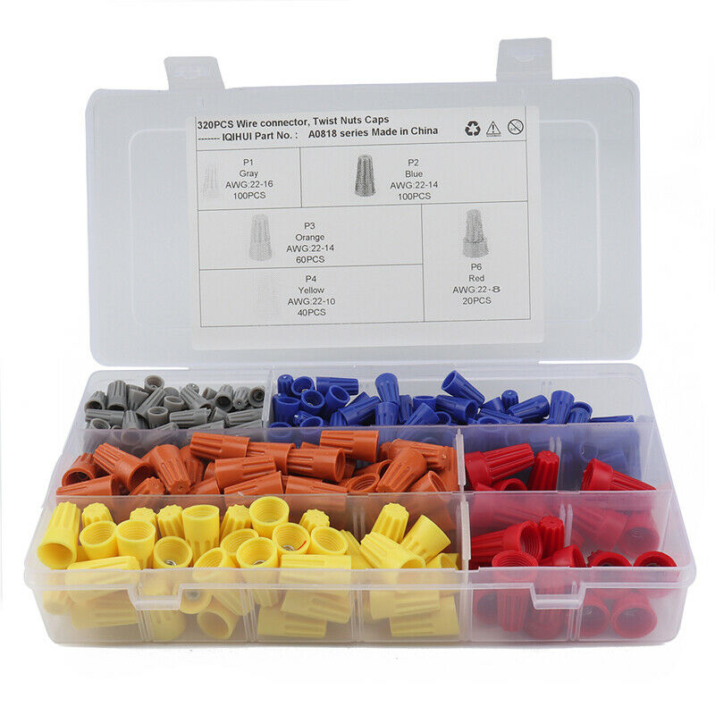 320PCS Threaded Line Cap Electrical Connector Screw Terminal Assortment Tool Box