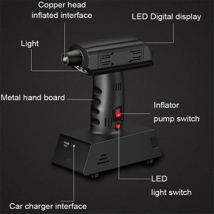 12V ABS Black Portable Inflator Pump Air Compressor with Super Bright Lighting