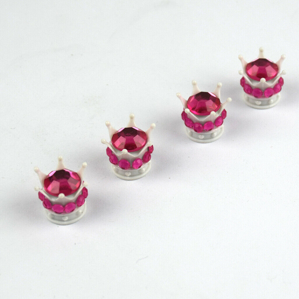 4 pc White Crown Bling Diamond Tire Stem Valve Caps Car Truck Vehicle Coral