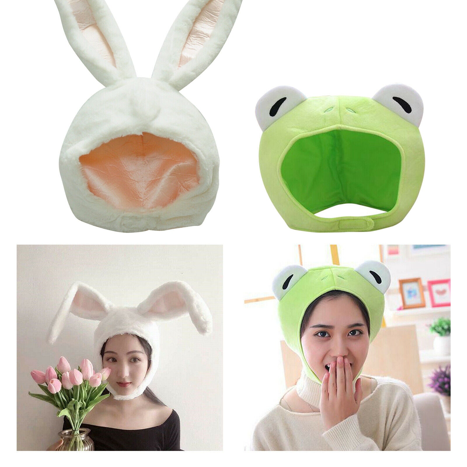 2pcs Bunny Ear Hat Plush Head Warmer Party Funny Frog   Beanie New Year
