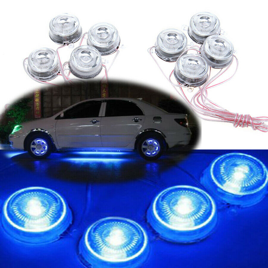 Universal Car Blue 8 LED Underglow Under Car Glow Puddle Lighting Lamps Kit