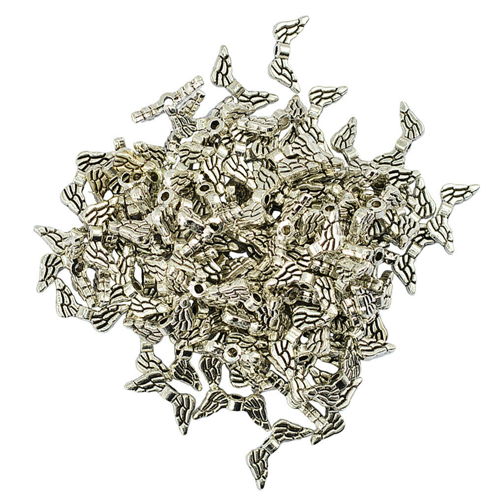 100Pcs Wings Charms Pendants Dangles Beads Necklace Earrings Beading Jewelry