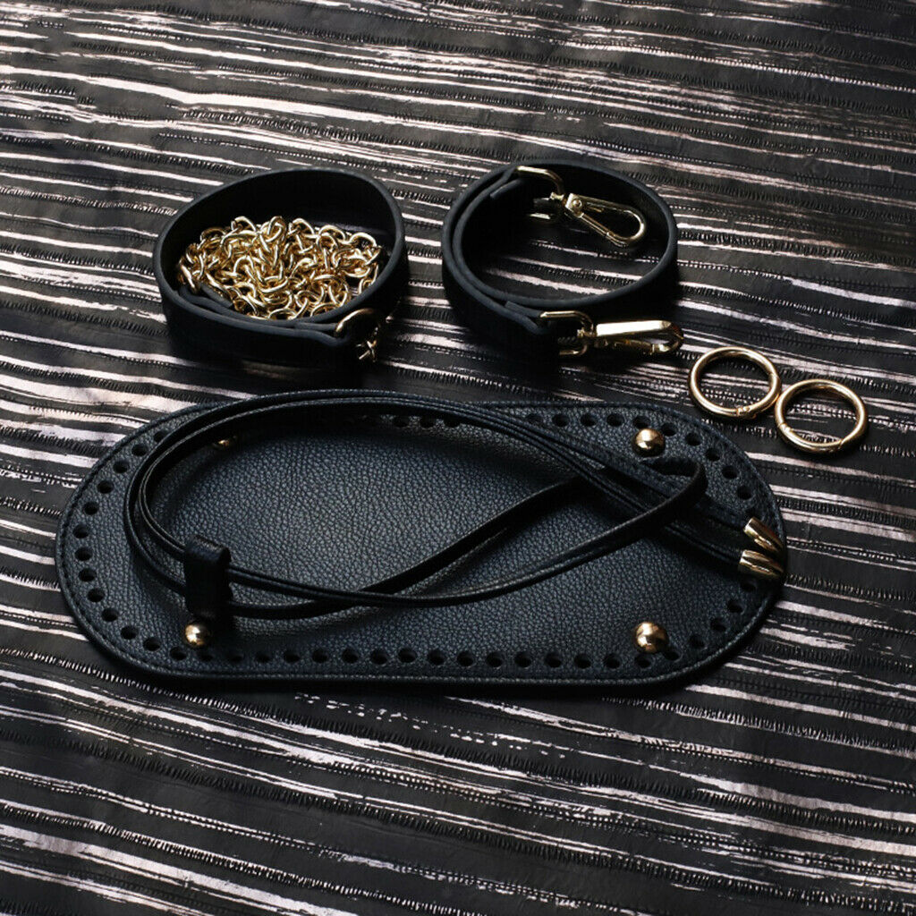 2X PU Leather Knitting Crochet Bag Bottom Base Bag Strap Bag Making Parts Black