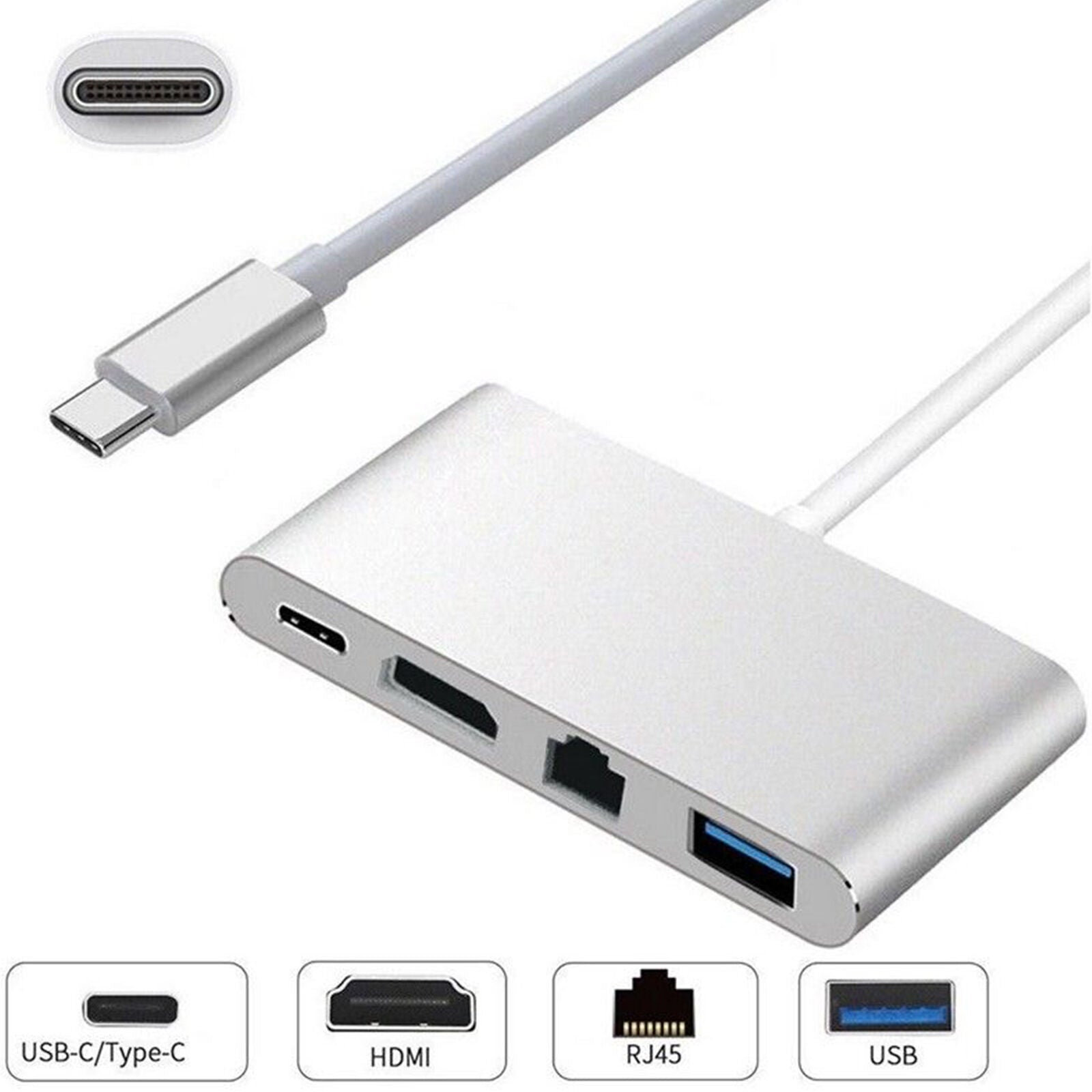 2018 New USB C to HDMI 4K+ RJ45 Gigabit Ethernet+ USB 3.1 Type C Hub Adapte E3C4