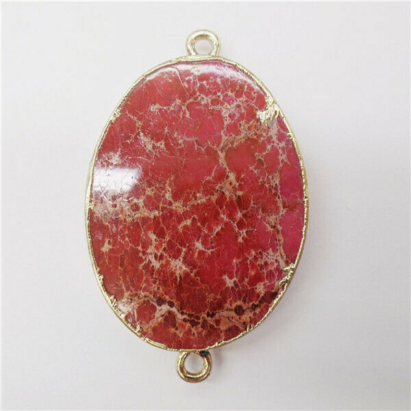 48x28x5mm Rose Sea Sediment Jasper Oval Bracelet Connector Pendant Bead HH8693