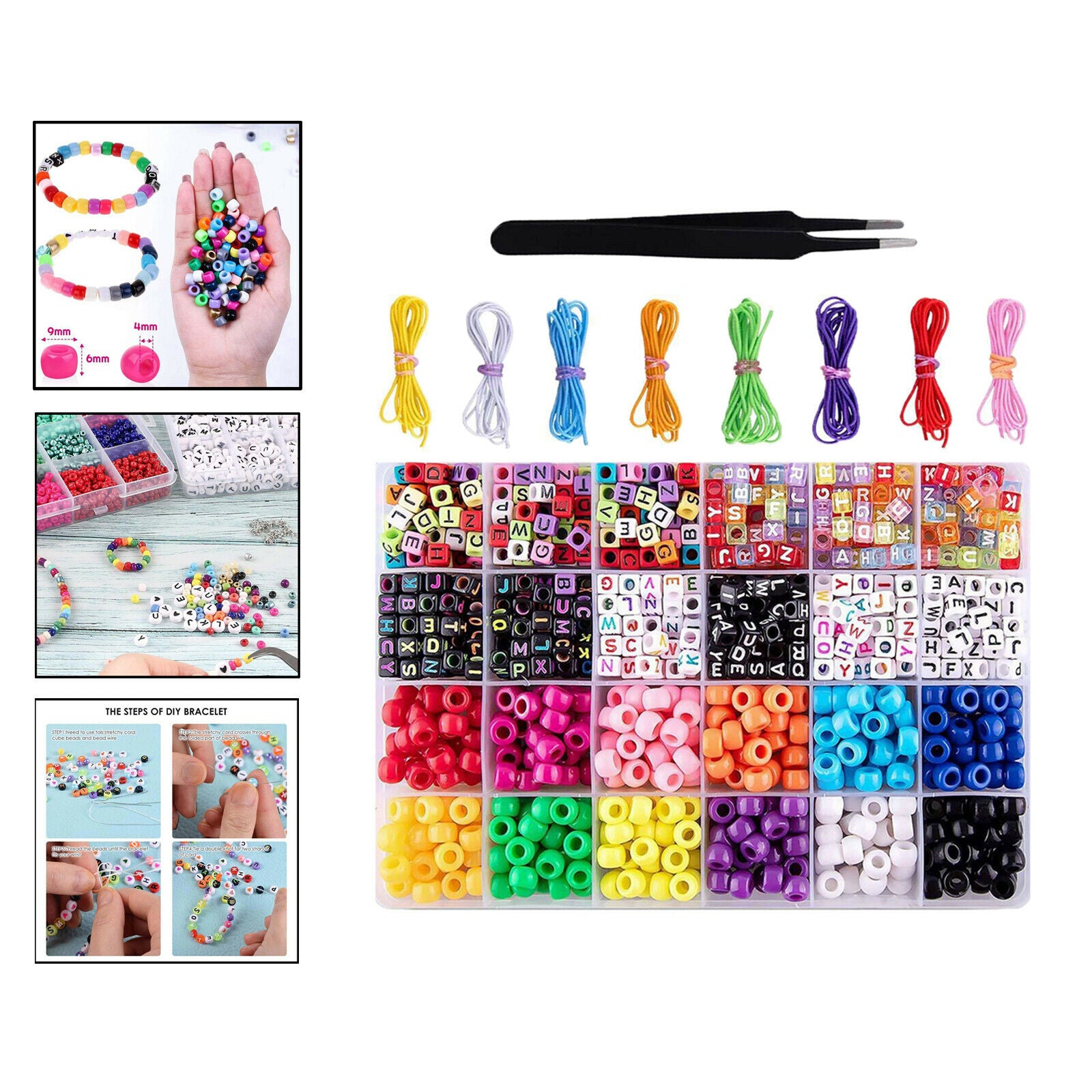 6 x 9mm 360pcs Pony Beads + Acrylic 600x Alphabet Beads Letter Beads for DIY