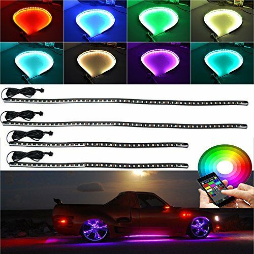 4x RGB LED Under Car Tube Strip Underglow body Neon Light Kit Phone App Control