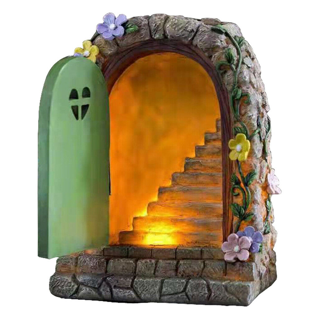 Large Fairy Door Solar LED Stone Door Magical Outdoor Tree Decor 15cm Tall