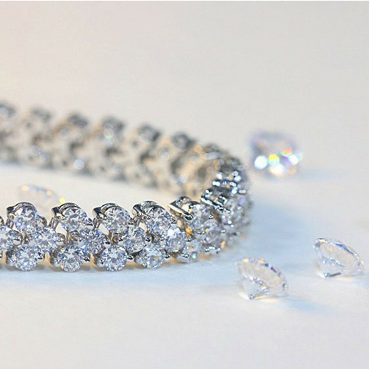 Women's Fashion Roman Chain Clear Zircon Crystal Bangle Rhinestone Bracelet Gift