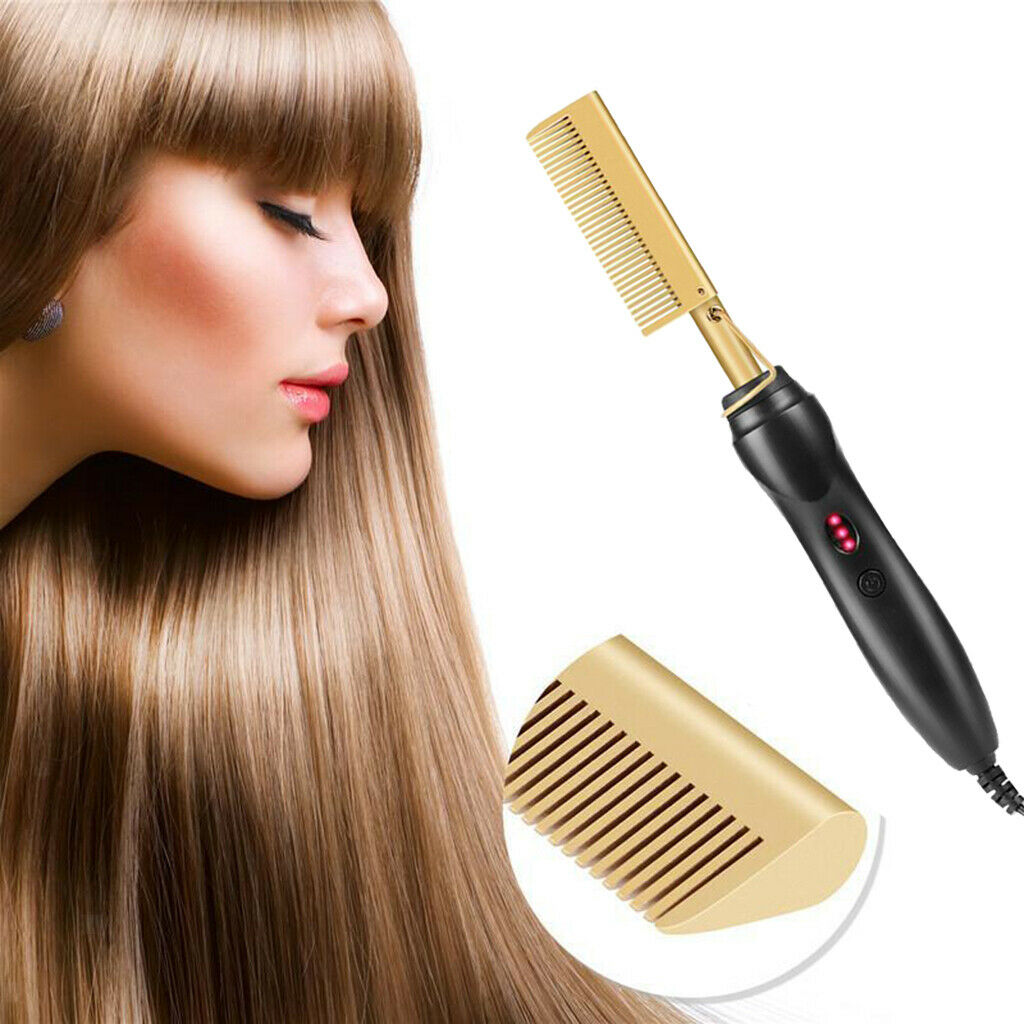 Hot Comb Hair Straightener Electric Heating Comb AntiScald Beard Straightener US