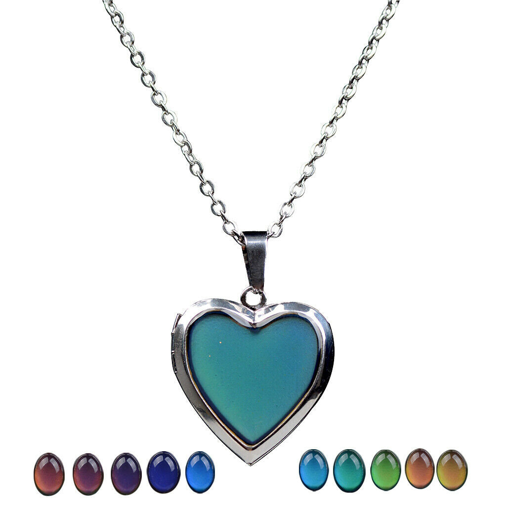 Heart Color Change Pendant Necklace Emotion Changeable Memorial Jewelry Gift
