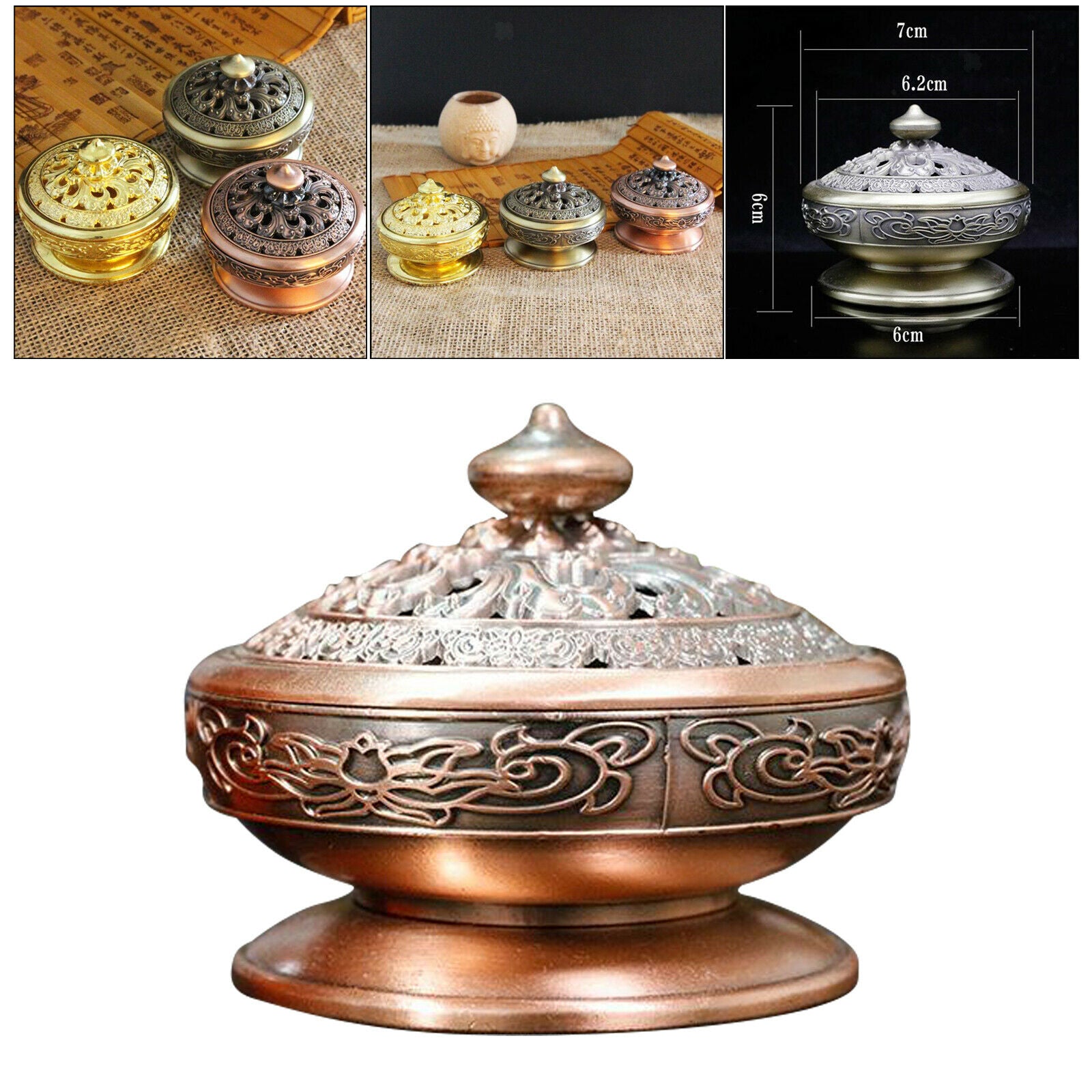 Incense Cone Burner Holder Waterfall Backflow Censer Home Yoga Room Copper