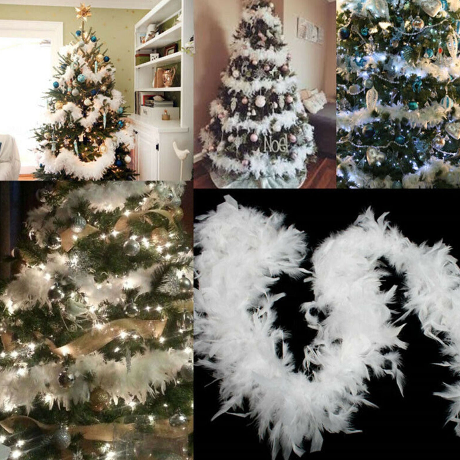 5PC 2M Christmas Tree White Feather Boa Home Party Xmas Ribbon Garland Decor