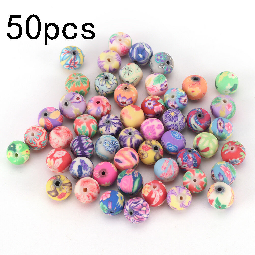 50x 10mm mixed flower polymer clay soft ceramics round diy finding loose .l8