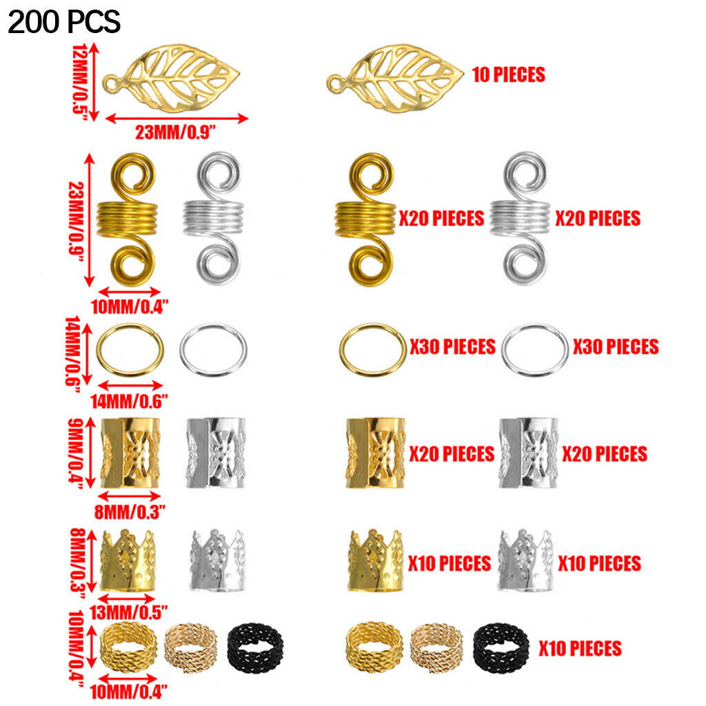 200 Pieces Metal Hair Jewelry Rings Decorations Pendants Hair Coil Dreadlocks