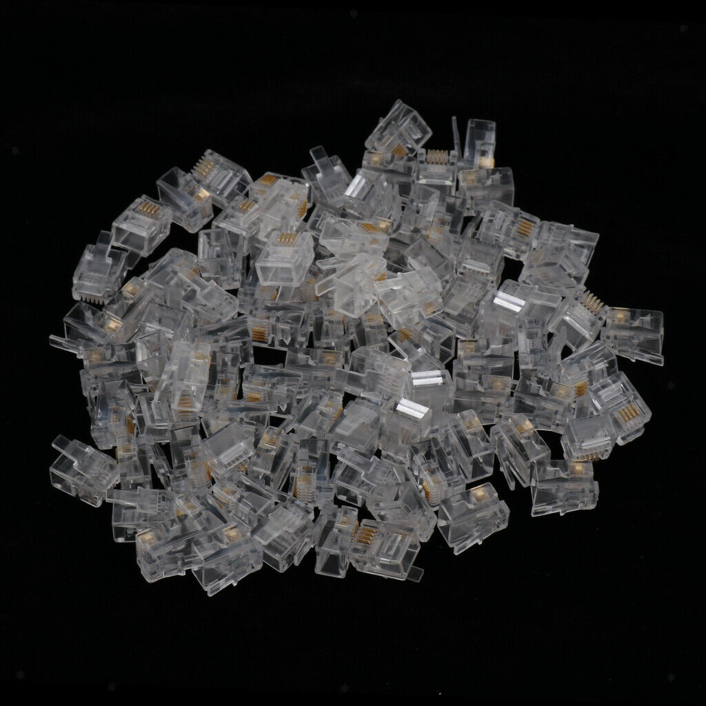 100Pcs/lot RJ11 6P4C Phone Crimp Plugs Connectors Ends for Telephone Fax