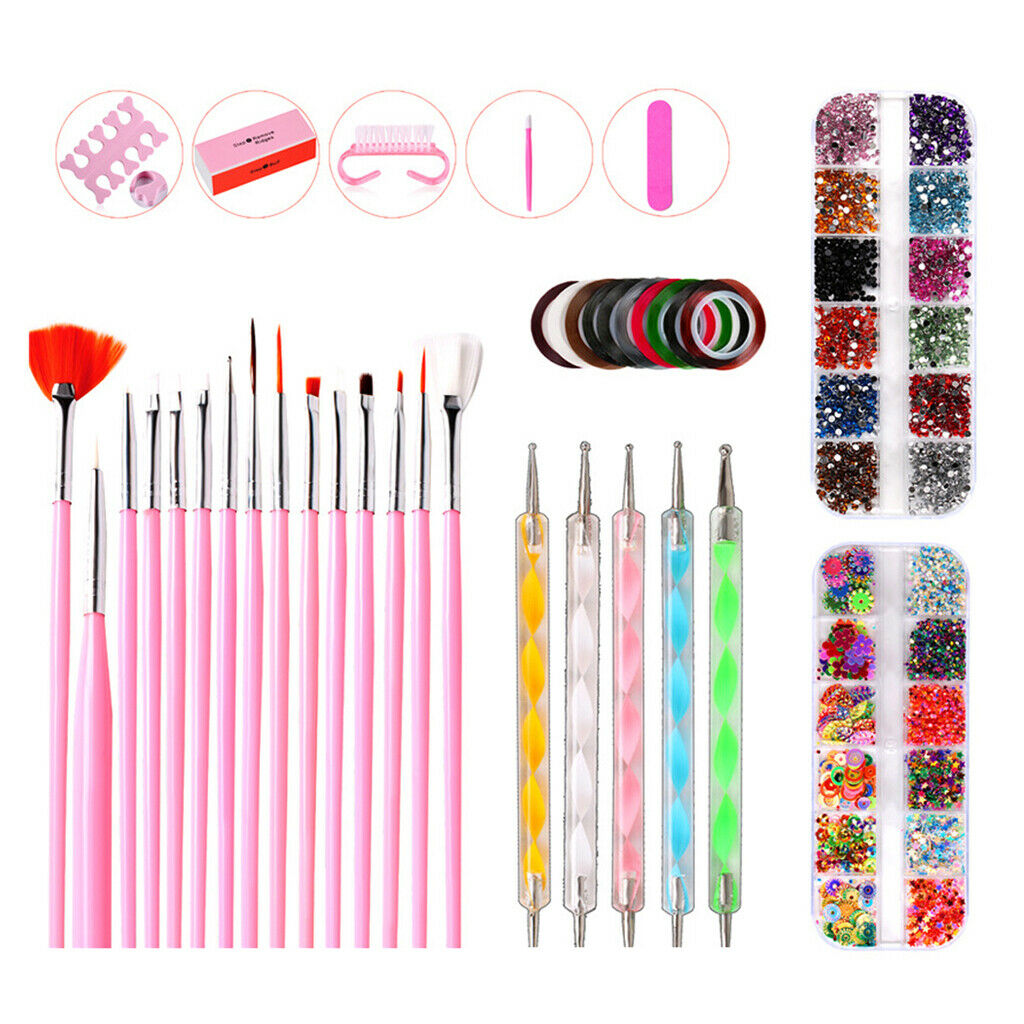 10x Manicure Crystals Flatback Charms Paint Brushes Pointing Tools
