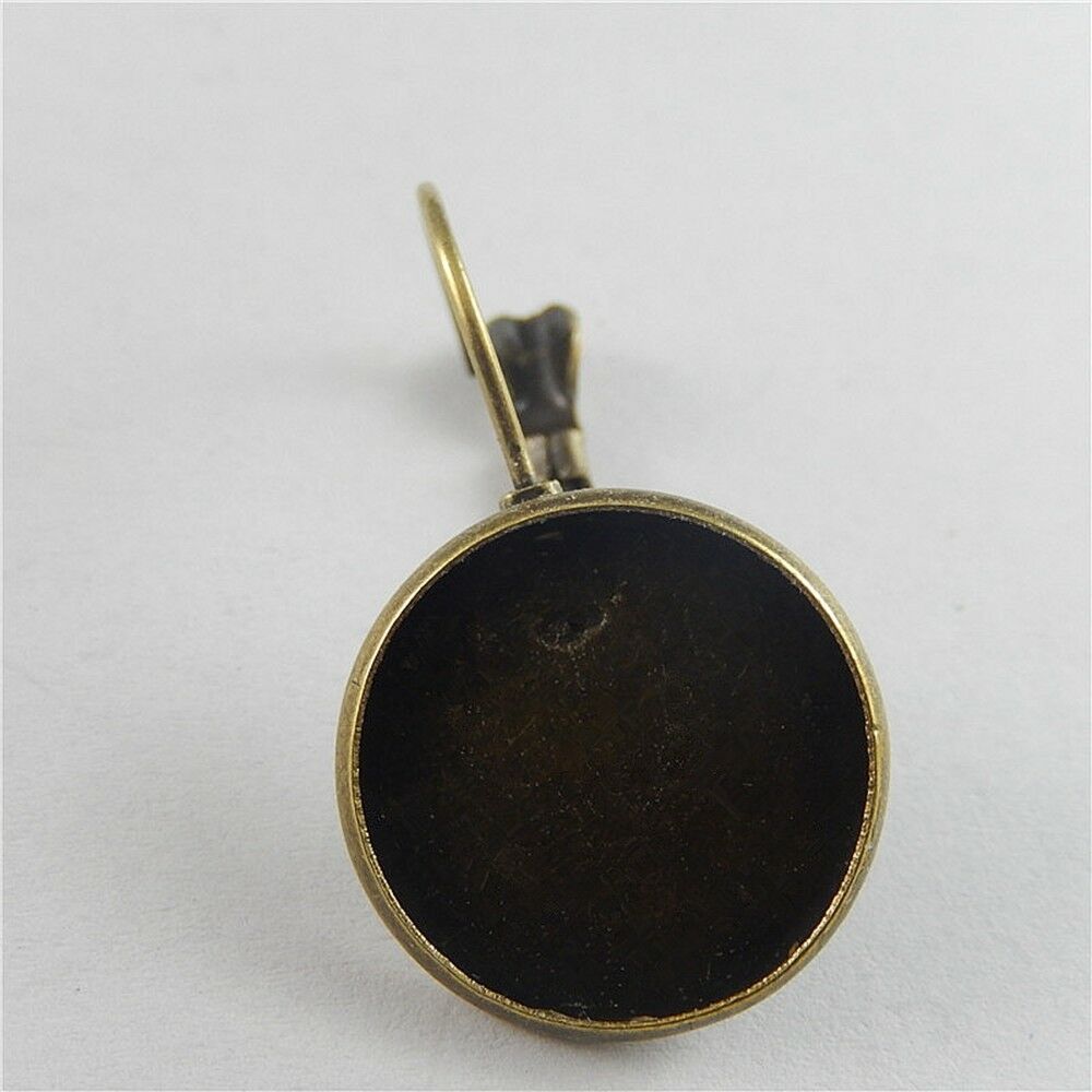 60 pcs Bronze Metal Hook Wire Round 16mm Base Bezel Frame Earring Findings