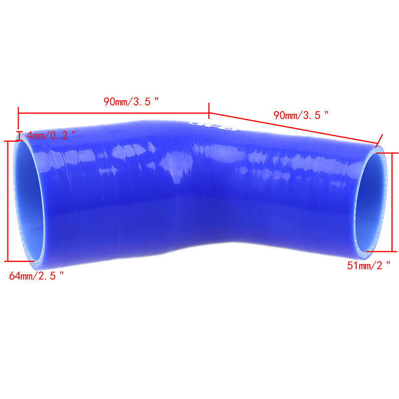 1PC Blue Variable diameter elbow Silicone hose 45 degree 2.5"-2" reducer COUPLER