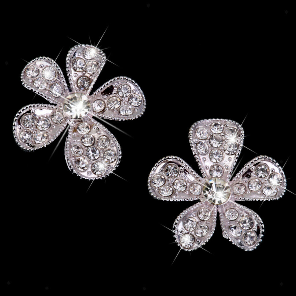 50xSilver Crystal Rhinestone Flower DIY Embellishments Flatback Buttons DIY