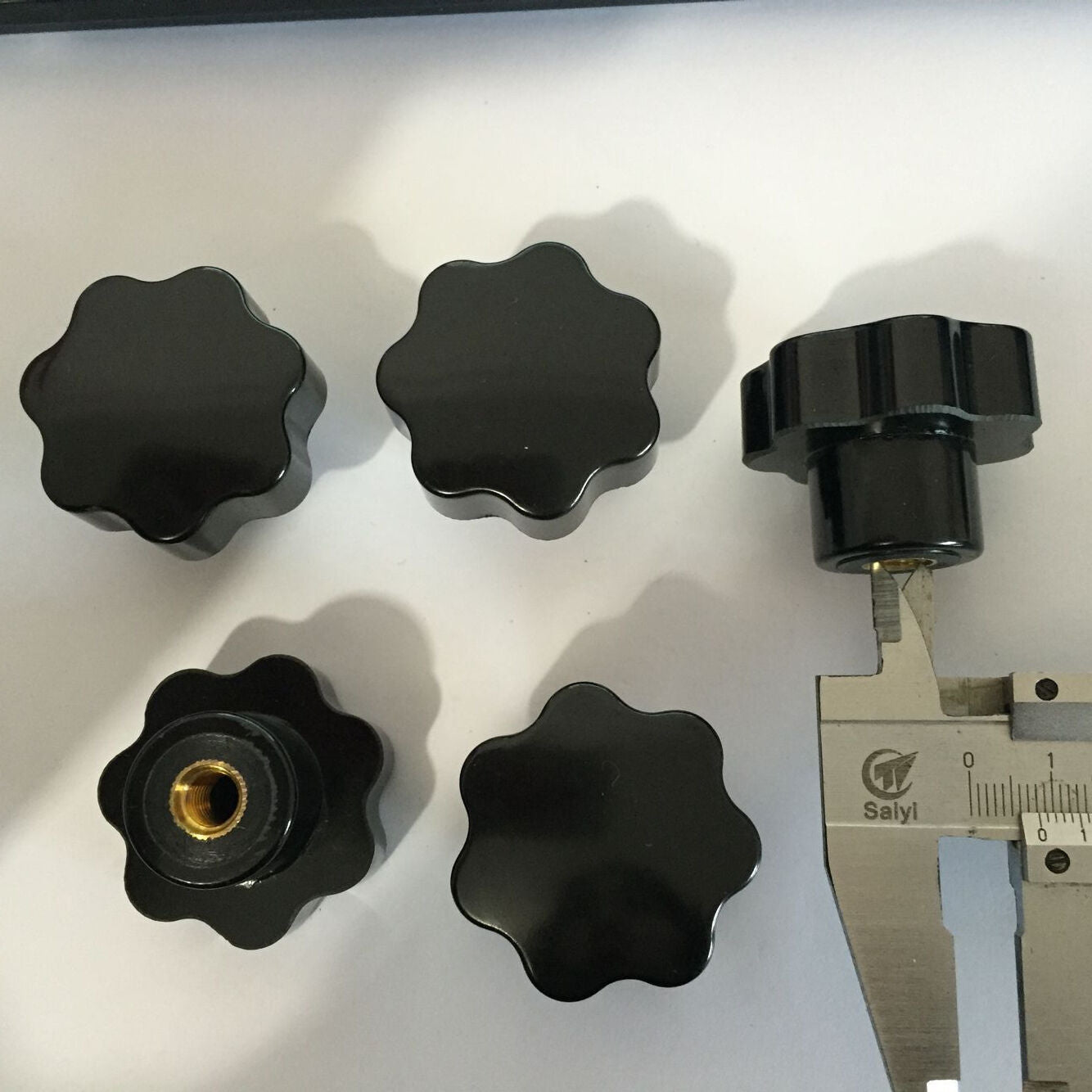 M8 x 40mm Dia Thread Black Plastic Star Head Clamping Knob Grip 5pcs