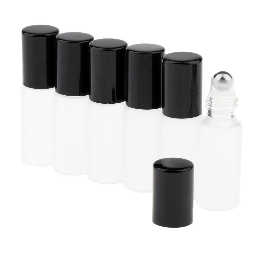 6Pcs Empty Perfume Essential Oil Roll on Bottles Glass Roller Bottle Black