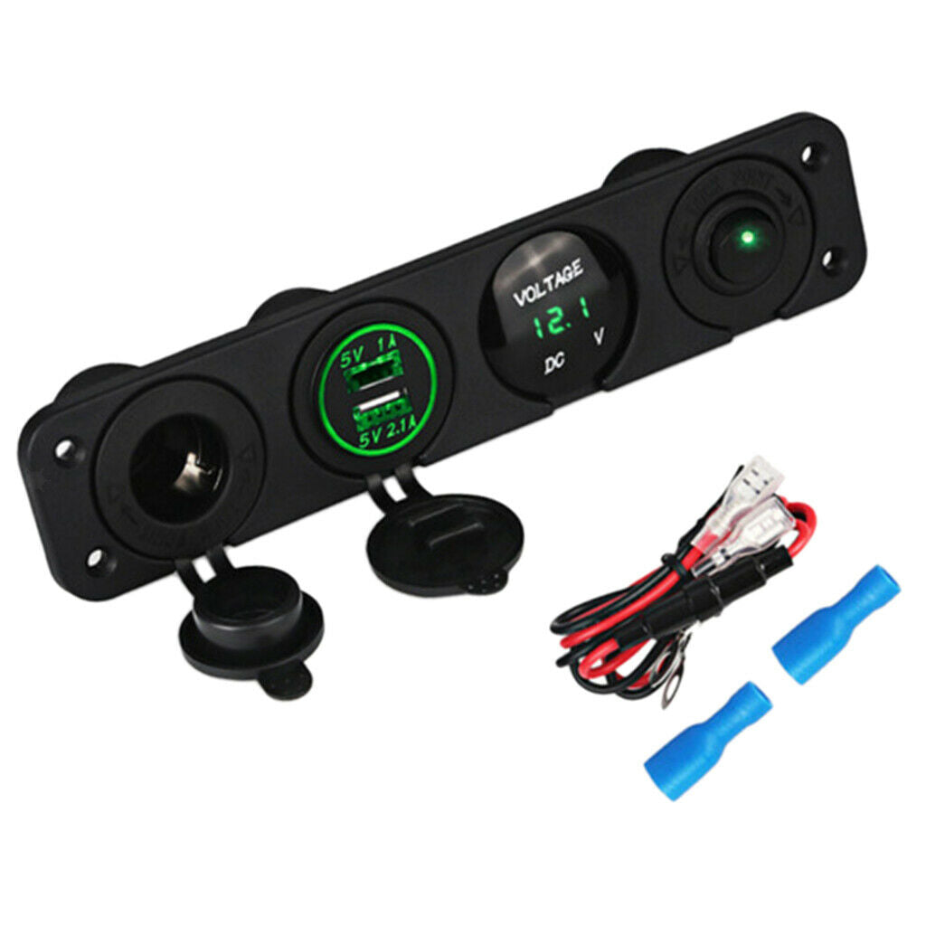 12V Lighted Switches, Switches w/5V Dual 2.1A/1A Charger with LED Voltmeter