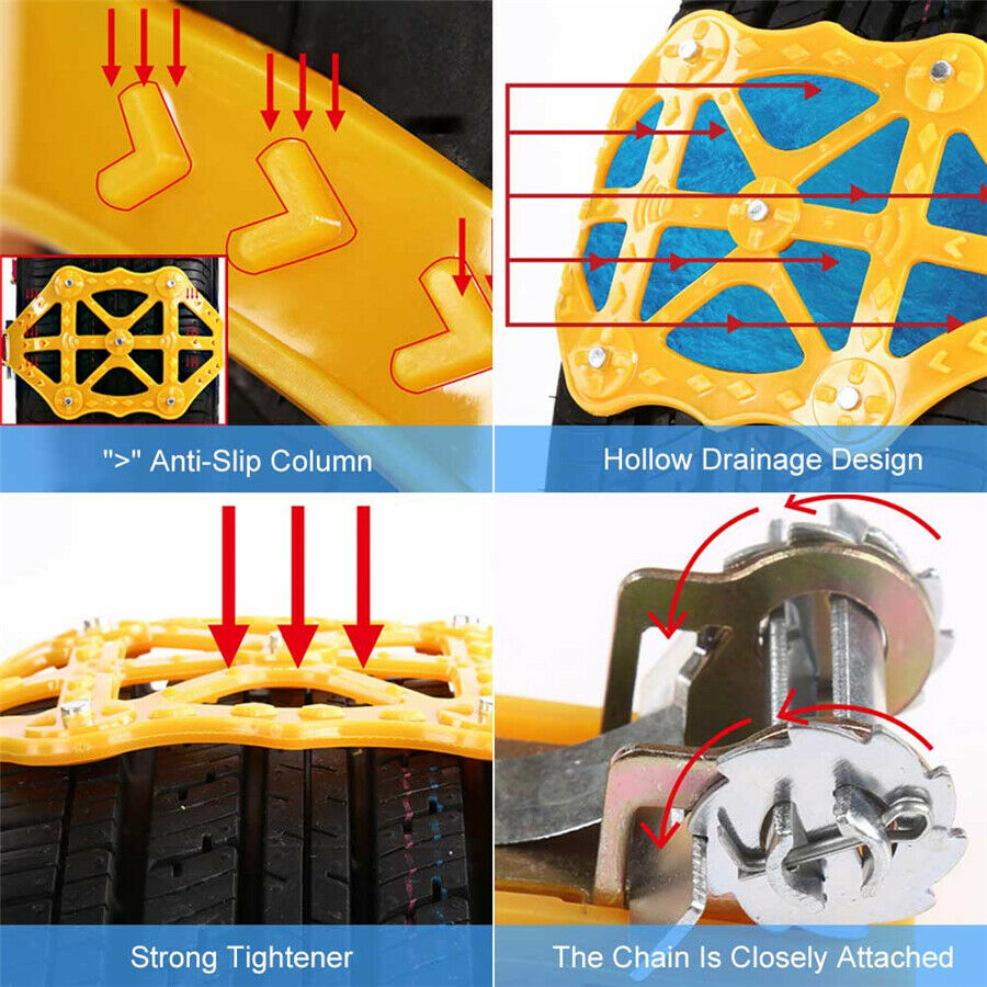 Car Snow Tire Chains Wheel Antiskid Yellow Chain 3 Piece For Car Truck SUV