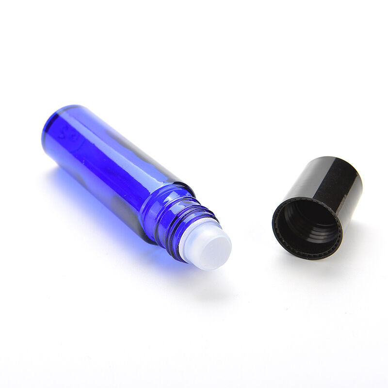 2x Glass Roll-On 10ml empty Fragrance Perfume essential Oil Bottle Blue  .l8