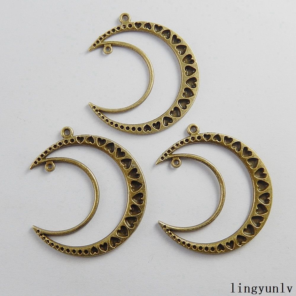 4pcs Antiqued Bronze Crescent Moon Alloy Charm Pendant Dangle Findings 50*45*2mm